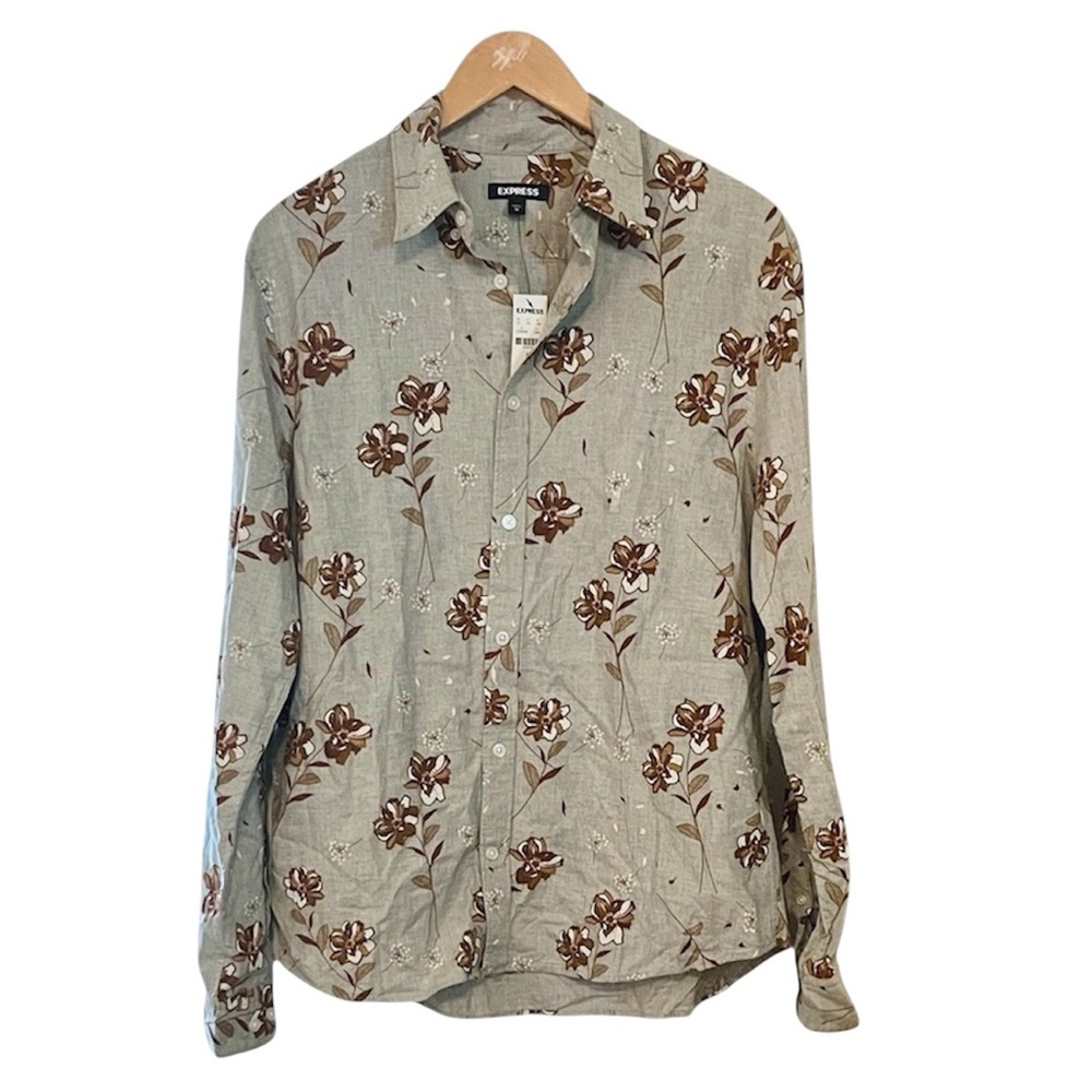 Express Men’s Floral Button Down Long Sleeve Shirt Sz M